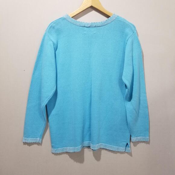 Quacker Factory Sweater Womens Large Blue Snowflake Beaded Winter Pullover Artsy - Picture 3 of 9